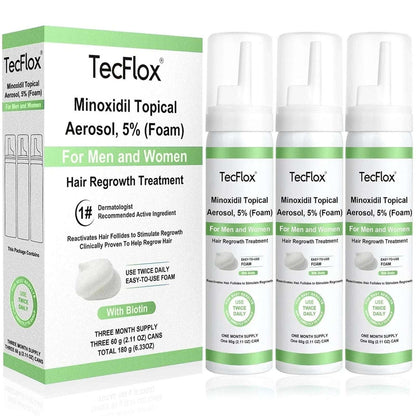 TecFlox 5% Minoxidil Hair Regrowth Foam with Biotin for Men & Women, 6 Months