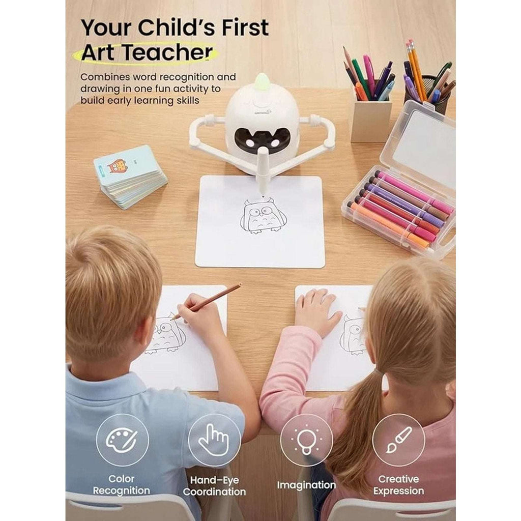 Smart Drawing Robot for Kids w/ 150 Cards, Lights & Voice Guide Educational Art