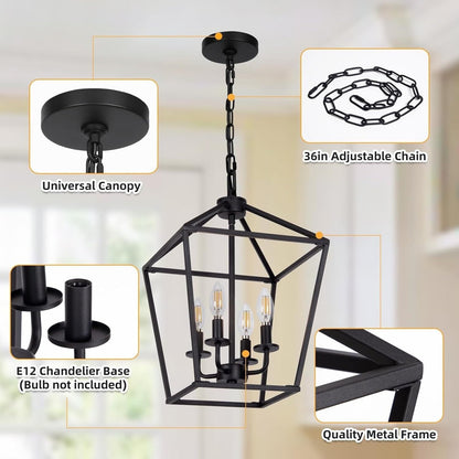 Seaside Village 4 Light Black Farmhouse Lantern Chandelier Ceiling Light Fixture