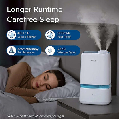 Levoit 4L Ultrasonic Cool Mist Humidifier & Aromatherapy Diffuser Auto-Off Quiet