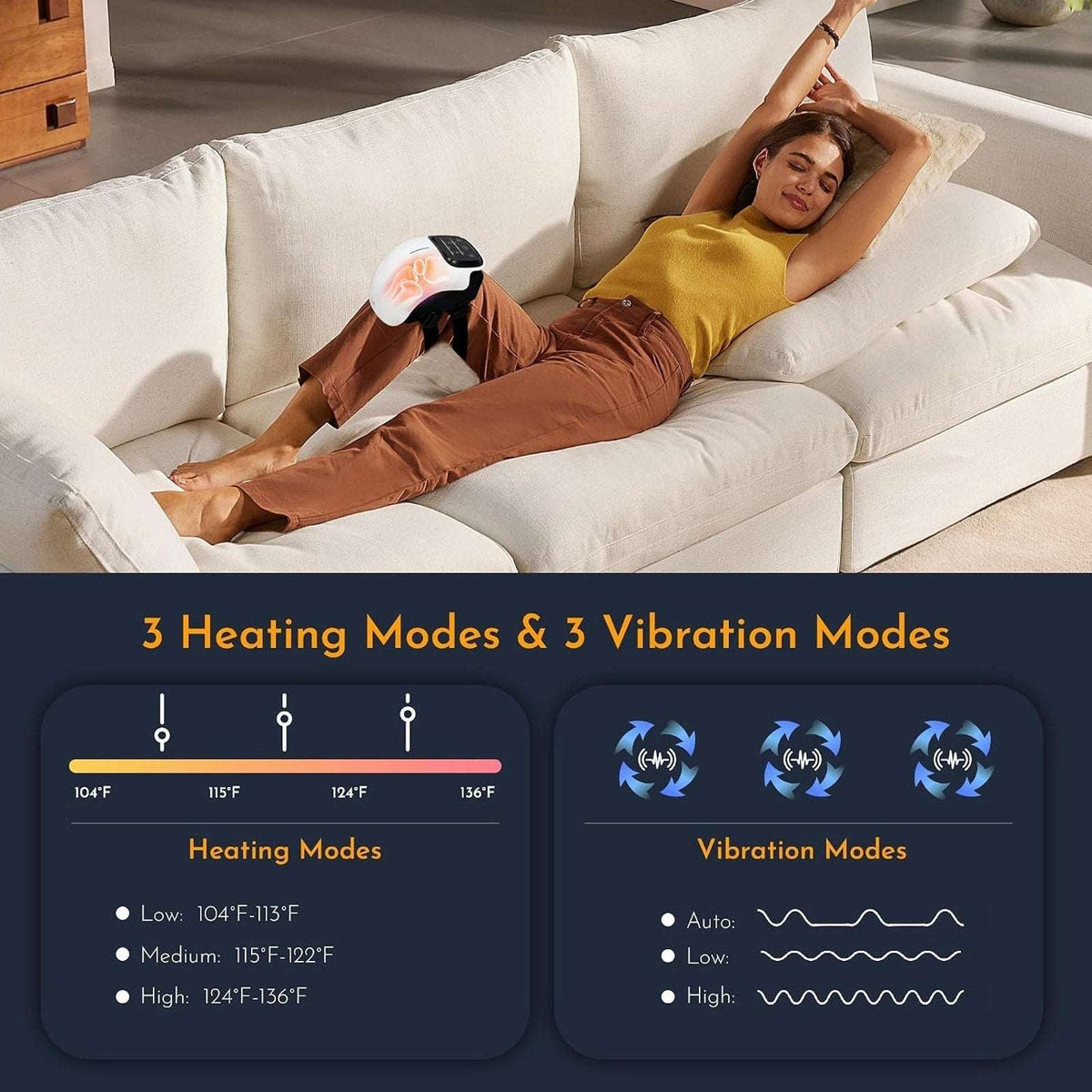 Wireless Knee Massager with Heat, Vibration Massage & Red Light Therapy for Pain