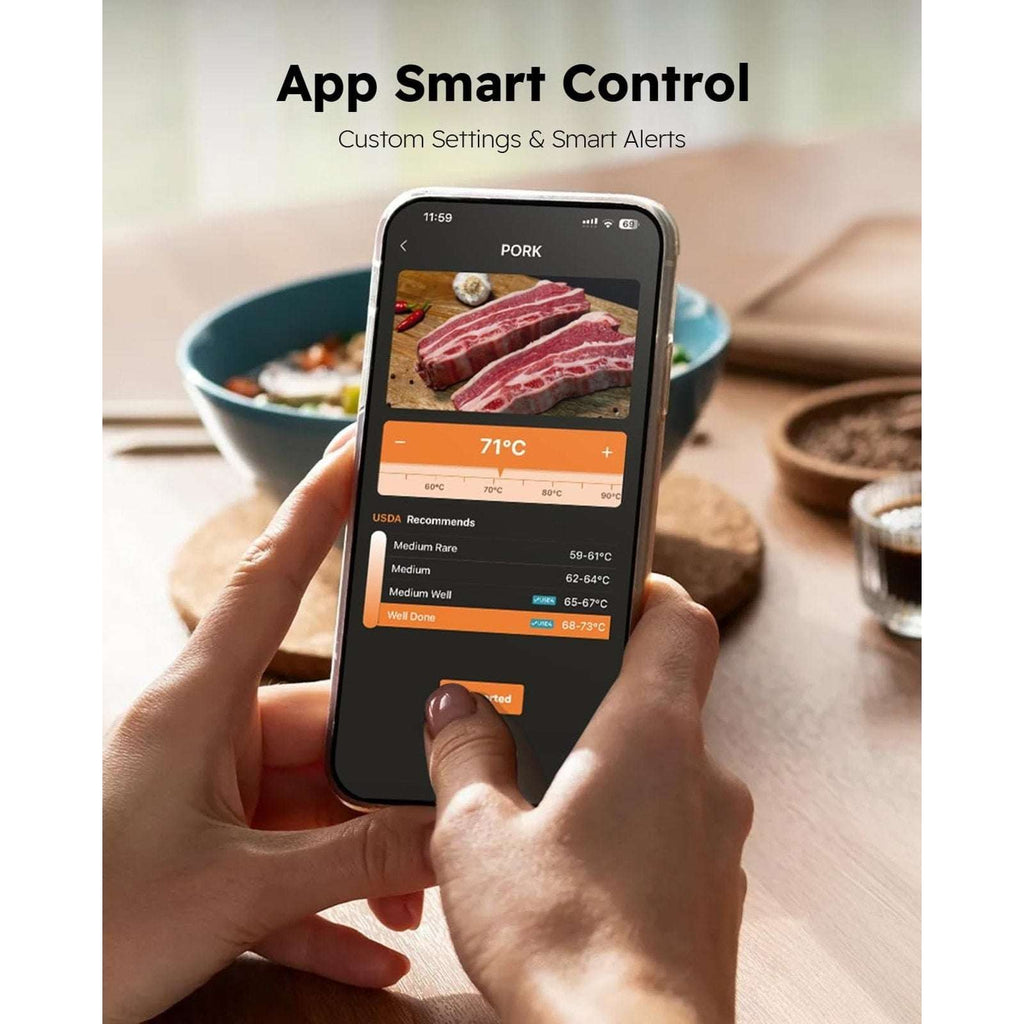 Smart Wireless BT Meat Thermometer 2 Probes 6 Sensors Instant Read App Control