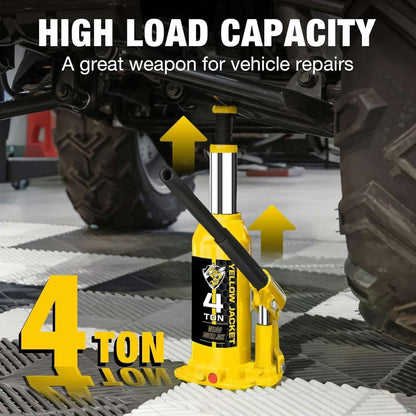 Torin 4Ton (8,000 LBs) Welded Bottle Jack, Yellow Jacket W/ Case, Safety Feature