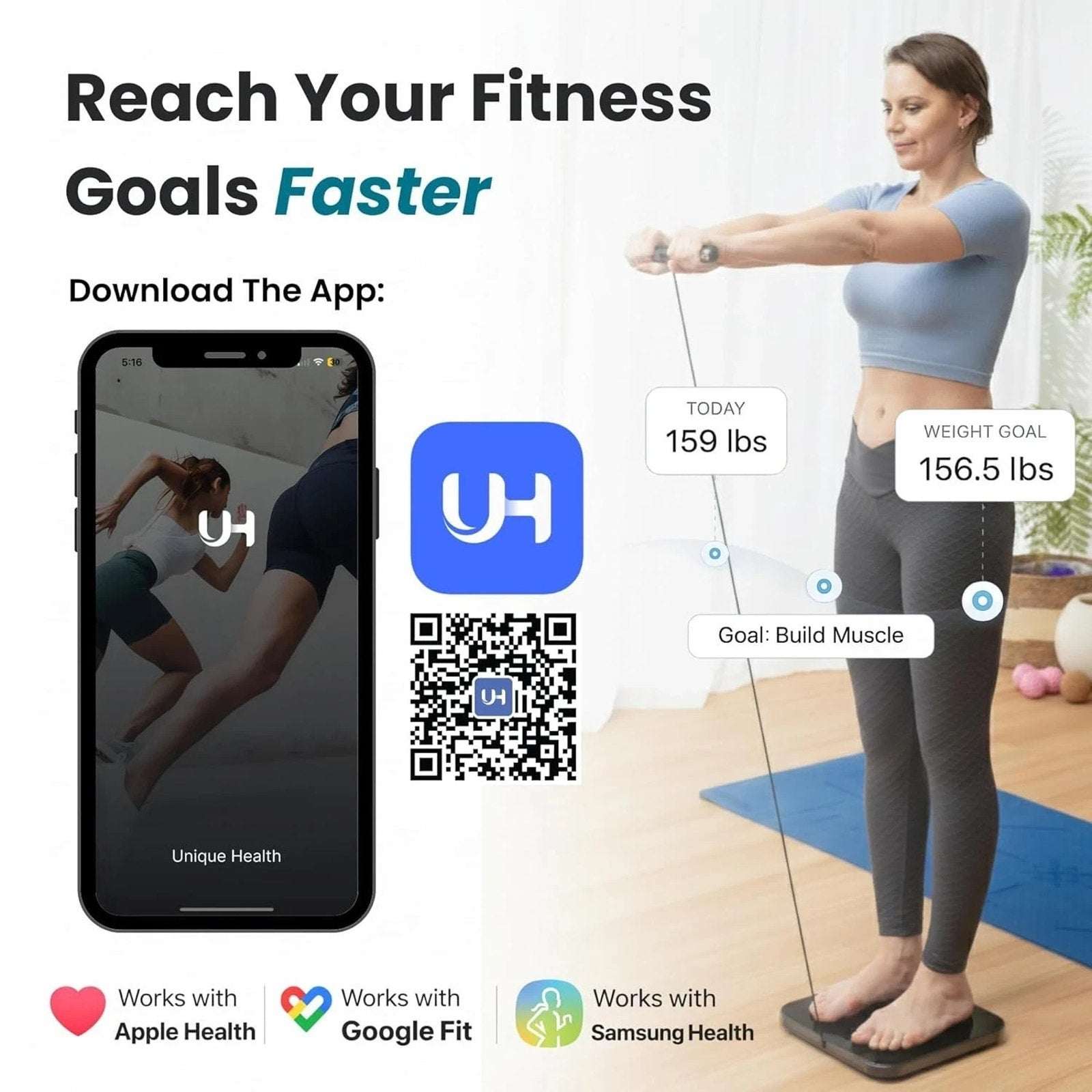 Herz P1 Smart Scale 8-Electrode Body Composition w/ 56 Metrics BMI Bluetooth APP