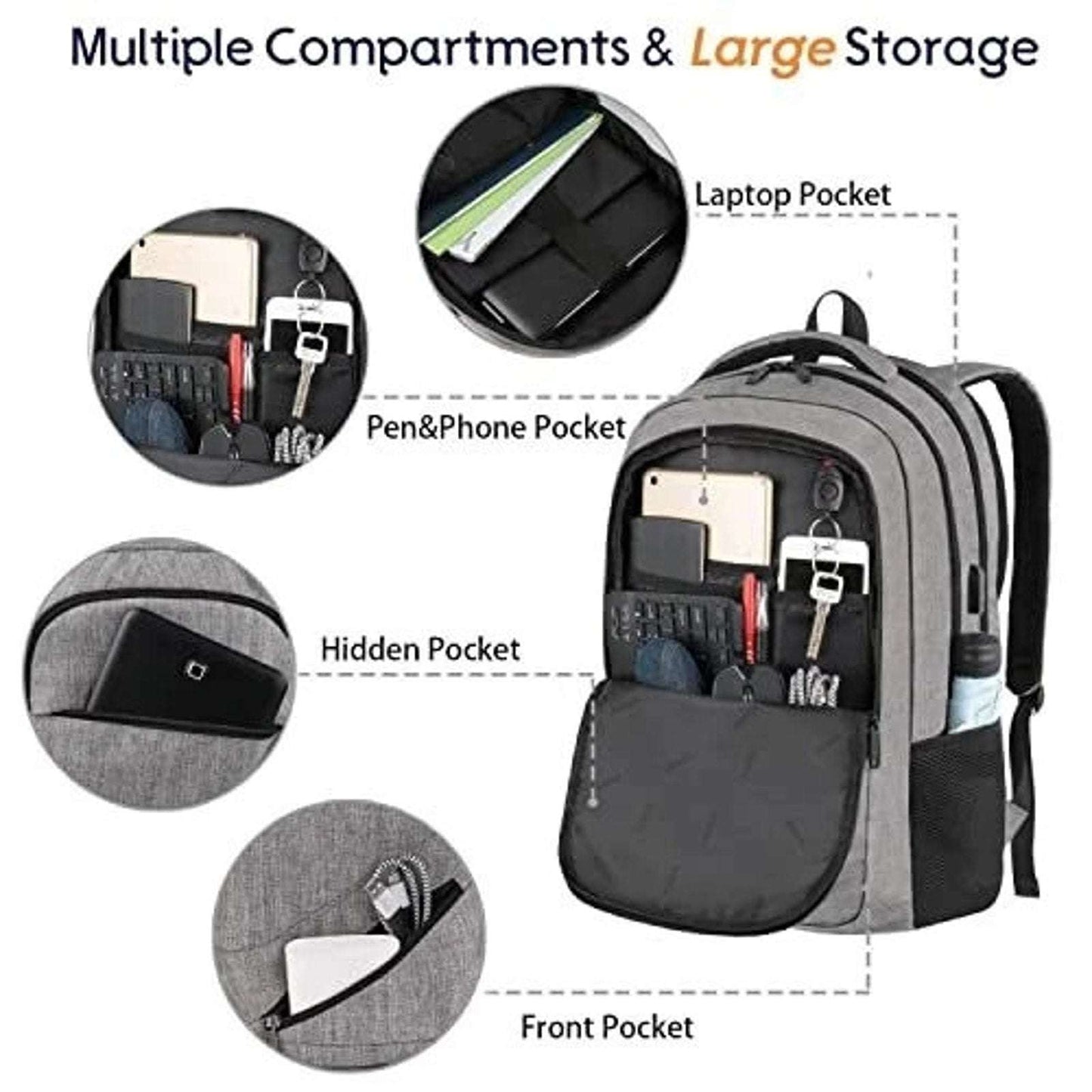 MATEIN 18.5 Inch Laptop TSA Approved Backpack, Extra Large Gray/Black w USB Port