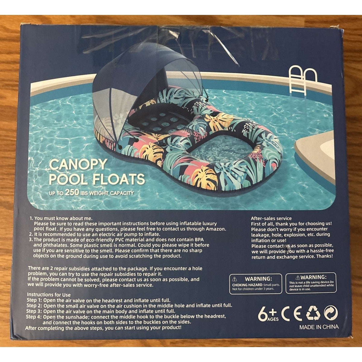 Pool Float w/ Canopy Inflatable Adult 60"x43" Lounger Raft w/ UPF 50+ Sunshade