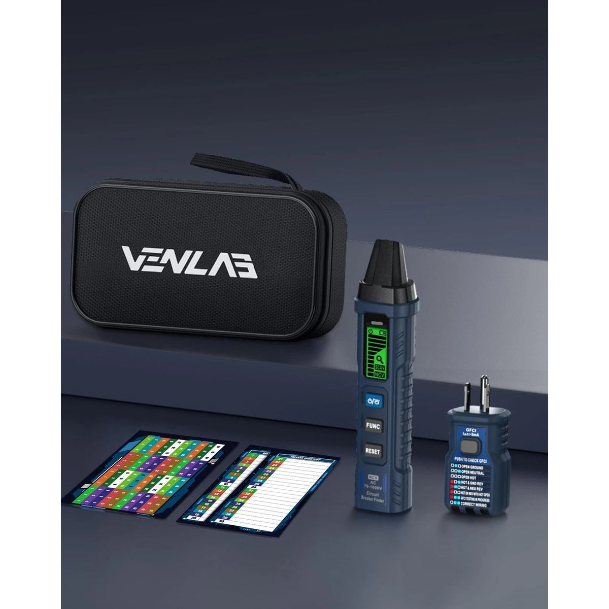 VENLAB Circuit Breaker Finder w/ LCD Display GFCI Outlet Tester 90-130V AC Circu
