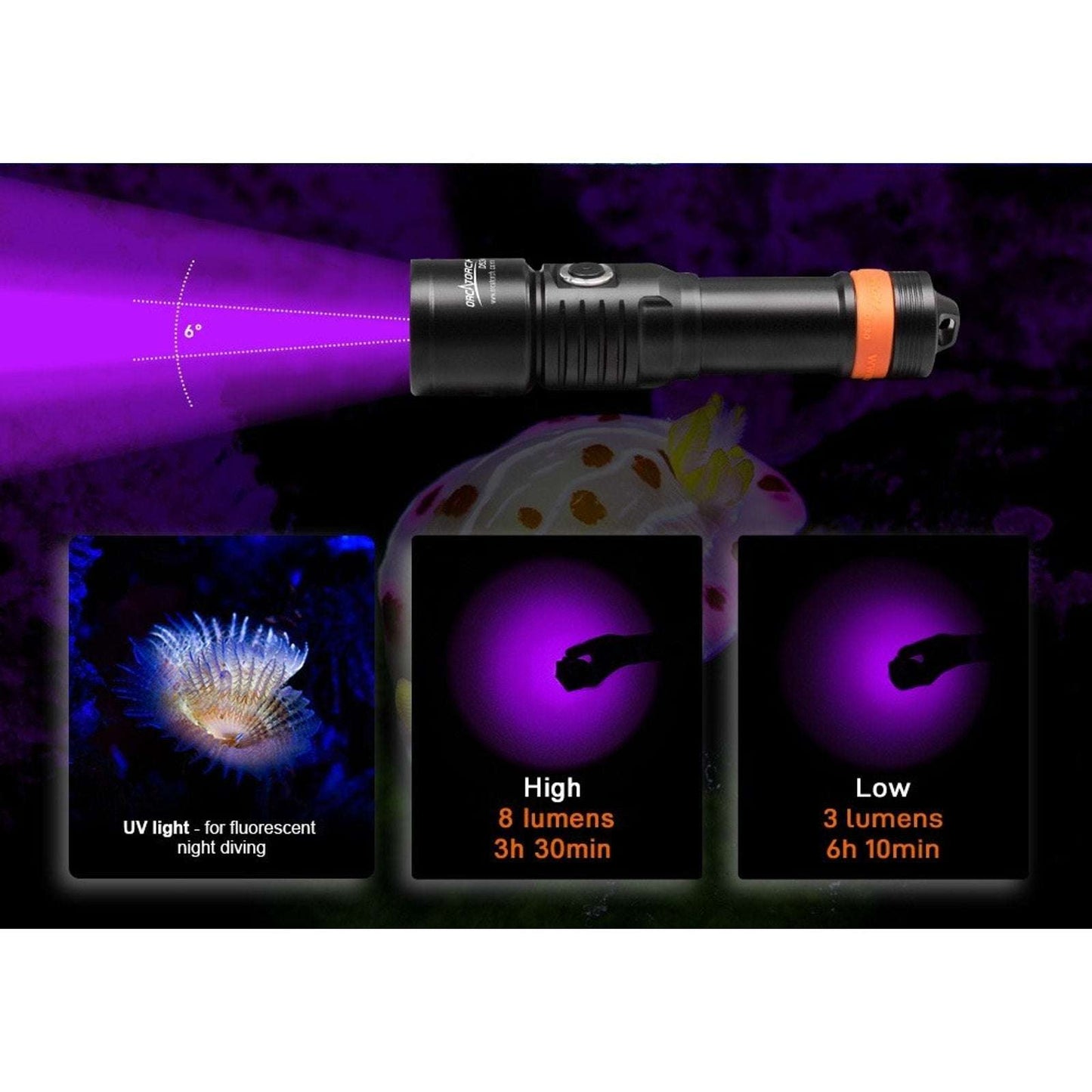 OrcaTorch D530-UV Scuba Diving Underwater Video & Photography UV Dive Light Kit