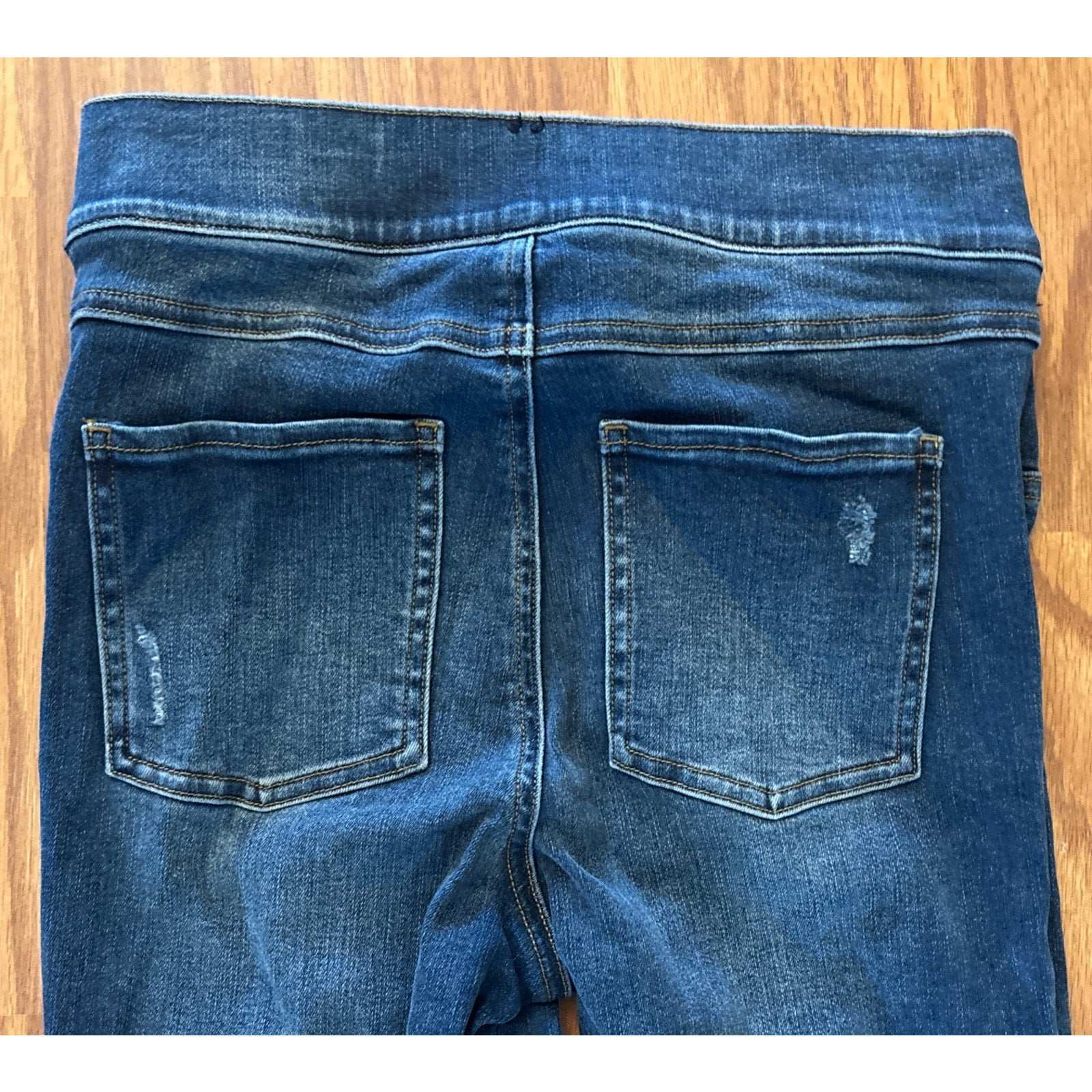SPANX High Waist Skinny Leg Distressed Pull-On Blue Stretch Jeans Size S