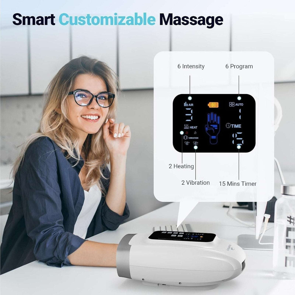 Hand Massager w/ Heat & Compression 6 Level Compression 6 Mode w/ Pressure Point