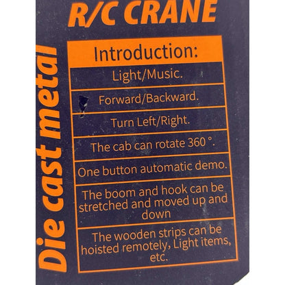690-D1 Remote Control RC Die Cast Metal Crane 8-Channel Lights Music 360° Rotate