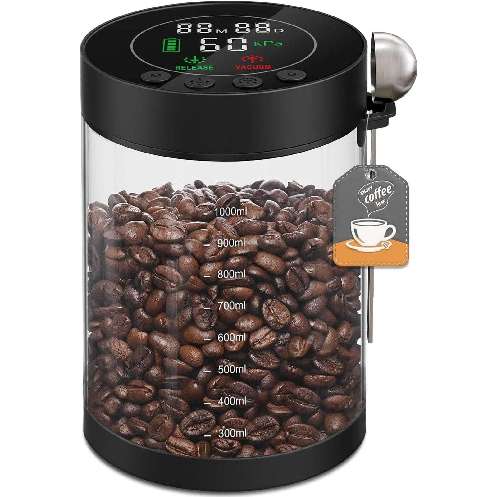 Automatic Airtight Vacuum Sealing Coffee Canister 1.3L Smart Sensors LCD Display