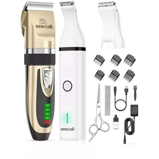 oneisall 2 in 1 Dog Cat Hair Clippers & Paw Trimmer Kit Low Noise Cordless X2+N5