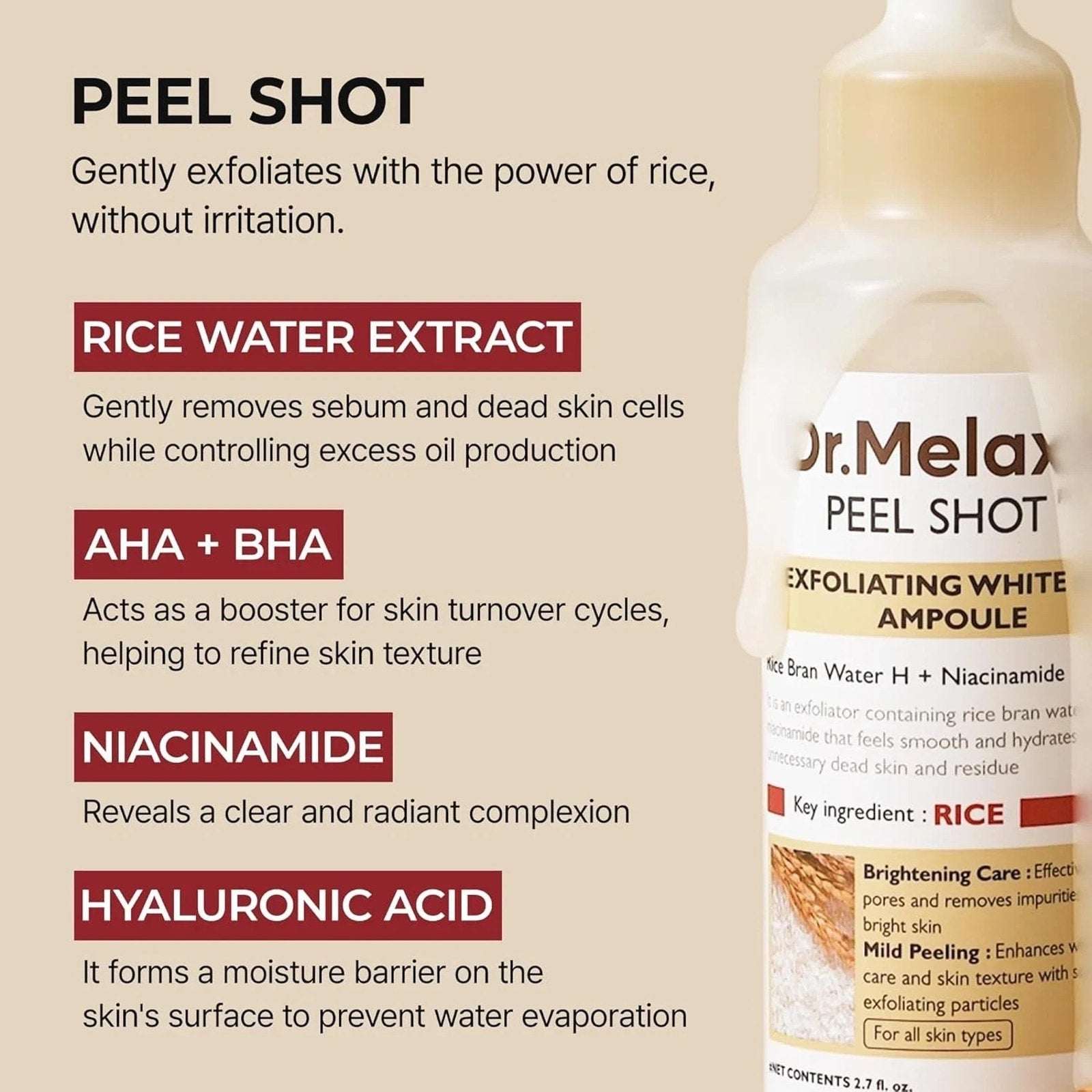 Dr.Melaxin Peel Shot Glow Exfoliating White Rice Ampoule +Niacinamide 2.7 fl.oz.