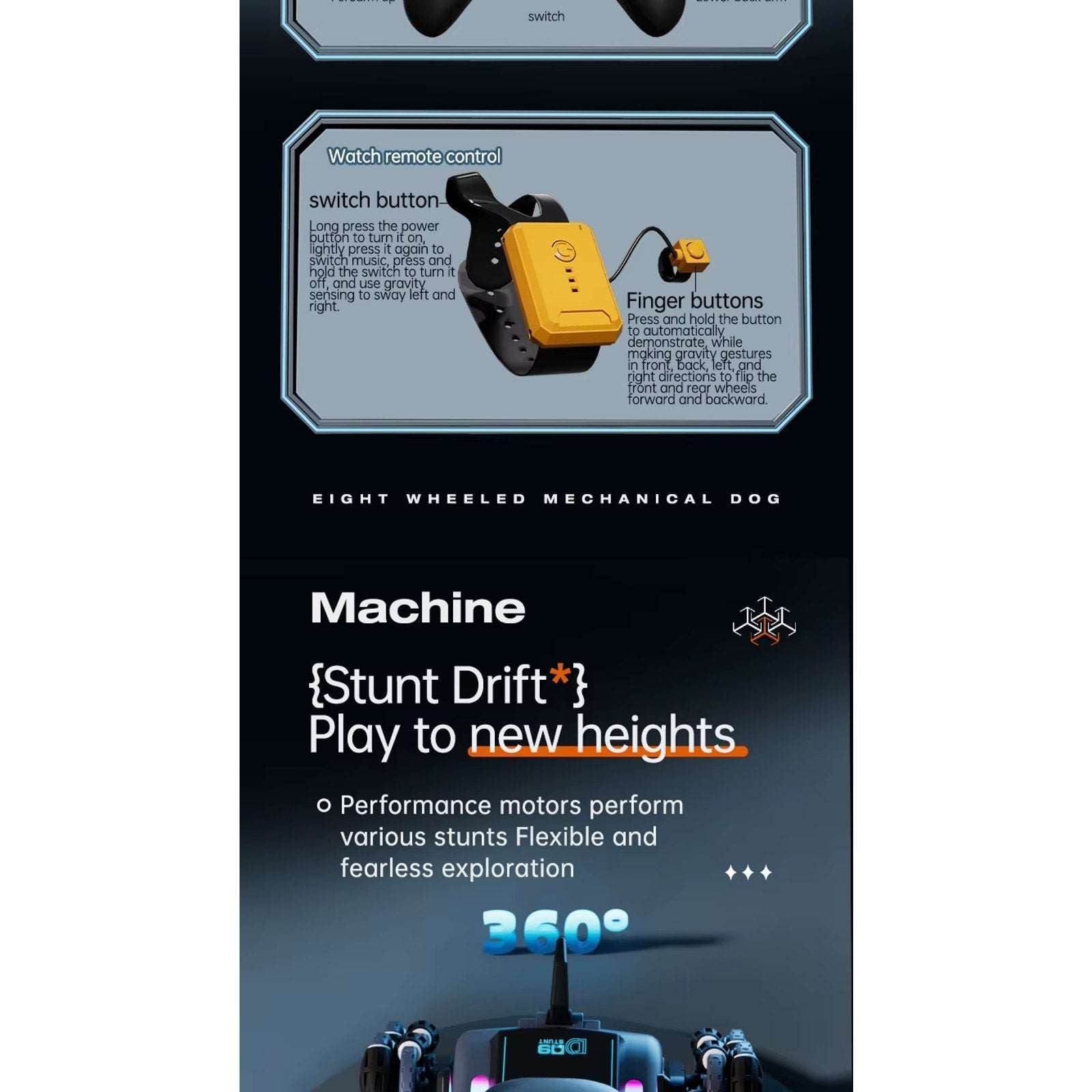 8WD Smart Remote & Gesture Dual Control Robot Dog Interactive Climbing Stunt Pet
