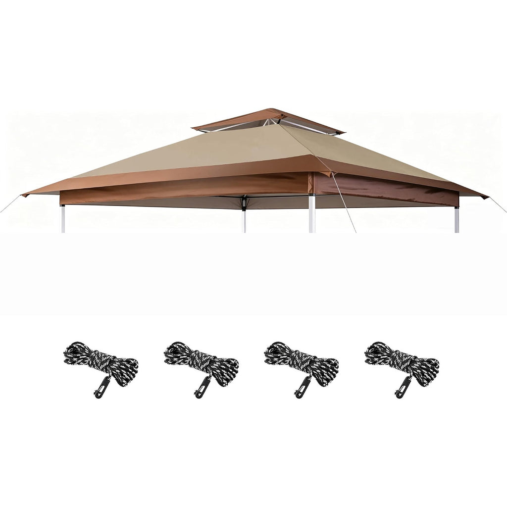 12x12 Gazebo Canopy Top Replacement Cover 2Tier UV Block Waterproof Beige Brown