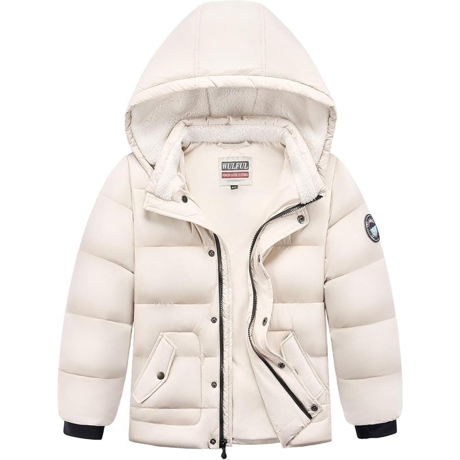 WULFUL Boy's Winter Coat Sherpa Lined Detachable Hat Down Puffer Jacket Sz 15/16