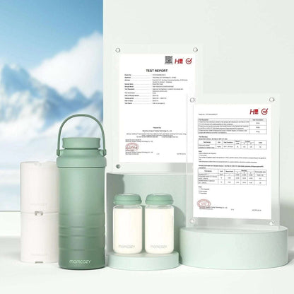Momcozy 22oz Portable Breast Milk Cooler, 24H Travel Chiller with 2 Baby Bottles