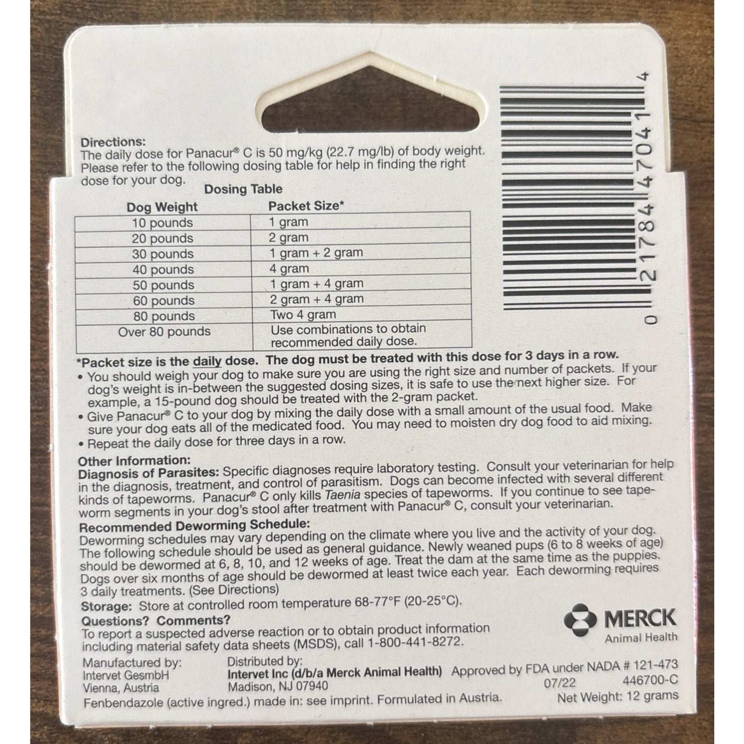 15-Pack Panacur C 4 gram Canine 40lbs Dewormer Treatment Packets EXP: 06/2027