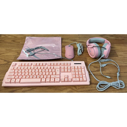 RadioShack Mistic Pink RGB Backlit Gaming Keyboard, Mouse & Pad, Headset Combo