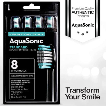 AquaSonic Replacement Brush Heads Normal & Sensitive Teeth 8 Pack Black Series+