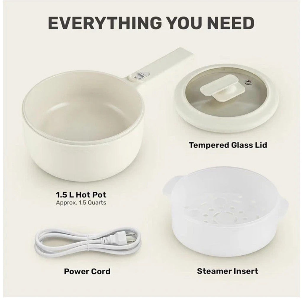 CERAMAX 1.6Qt Electric Hot Pot Ramen Multi-Cooker Steamer Non-Stick 800W RV Dorm