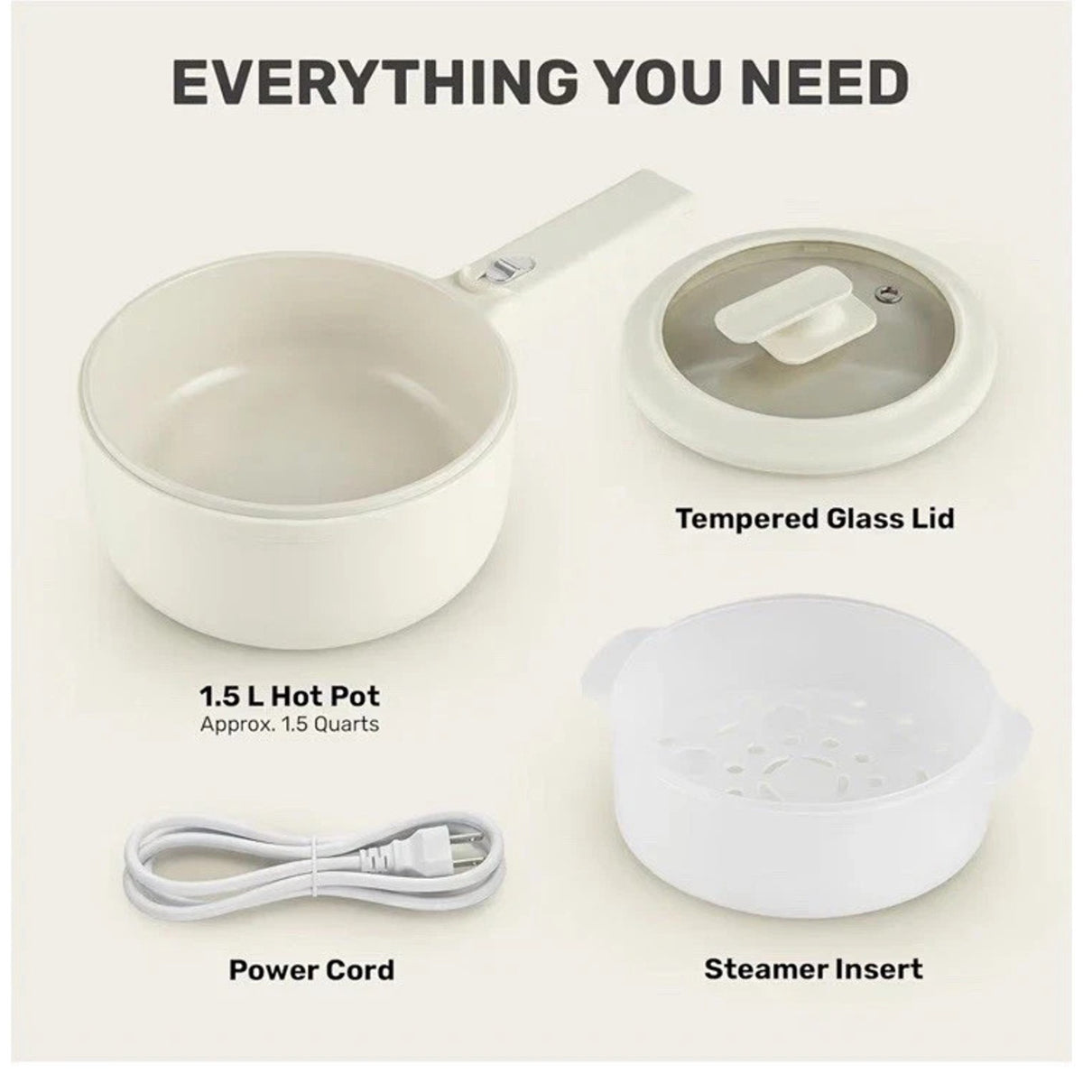 CERAMAX 1.6Qt Electric Hot Pot Ramen Multi-Cooker Steamer Non-Stick 800W RV Dorm