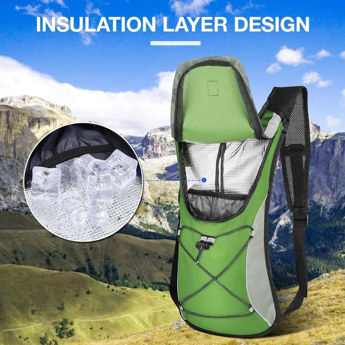 Insulated Hydration Backpack w/ 2L Bladder Lightweight Running Biking Festival