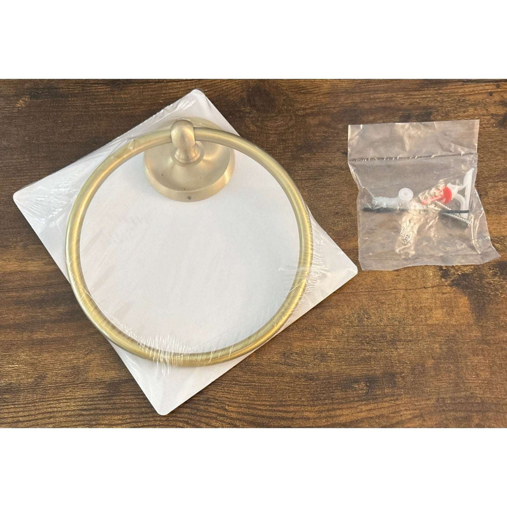 Gatco 5053 Brushed Brass Gold Designer 6" Wall Mounted Towel Ring / Holder