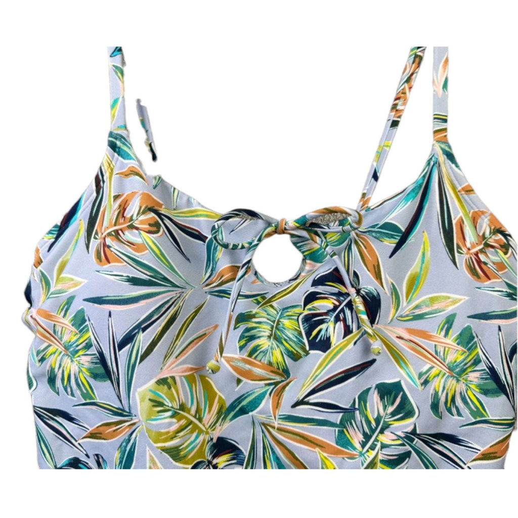 Beach Betty by Miracle Brands Blue Tropical Floral Keyhole SwimSuit X Large