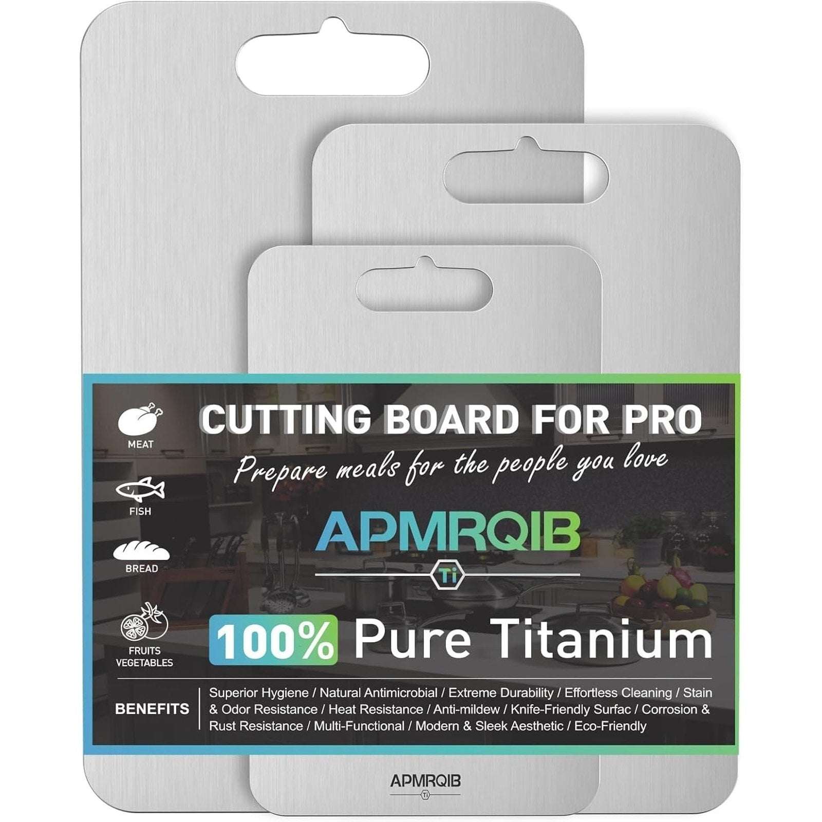 APMRQIB 3-Pack 100% Pure Titanium Cutting Boards Double Sided Dishwasher Safe