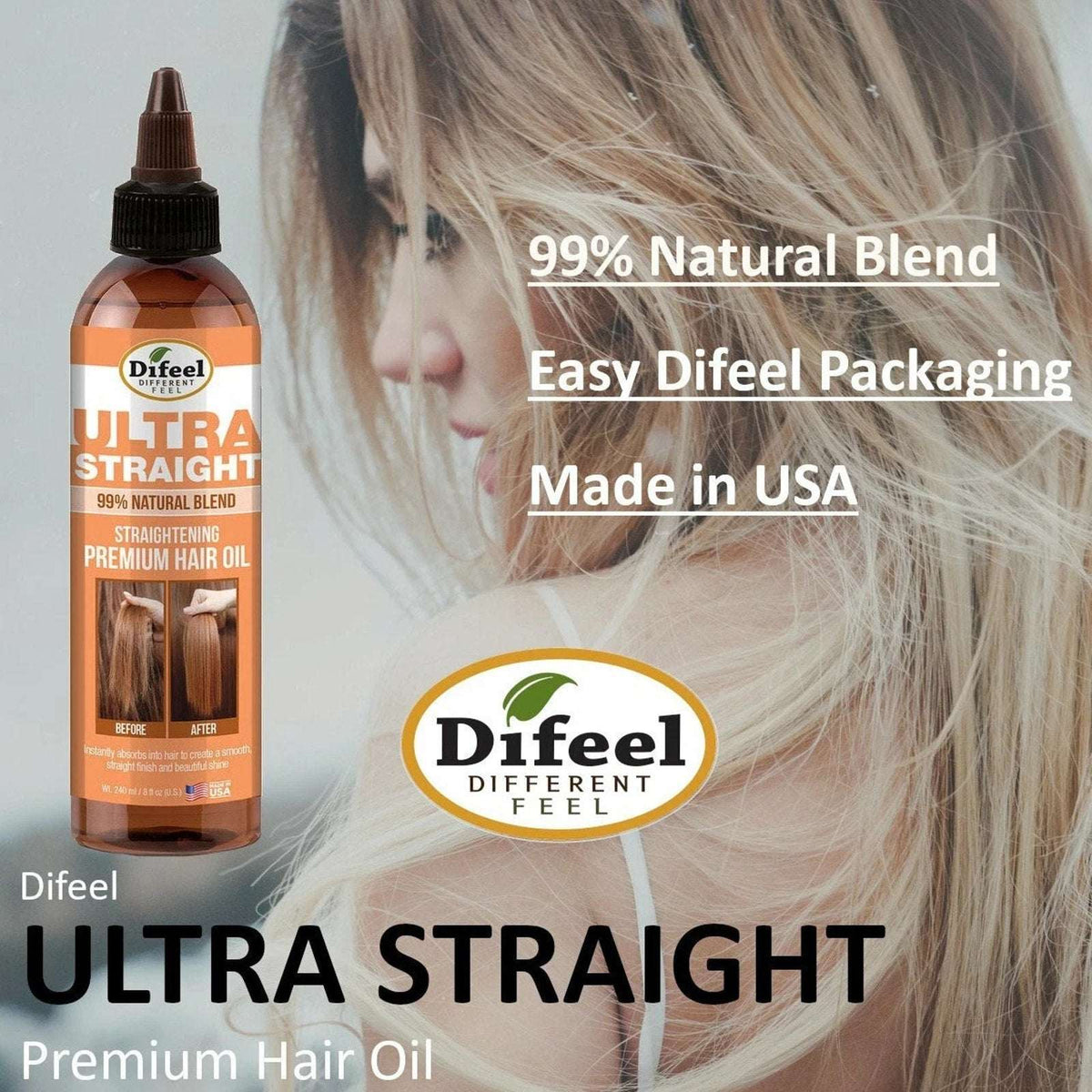 3 Pack Difeel 99% Natural Premium Ultra Straight Hair Oil Shine & Smooths 8 floz