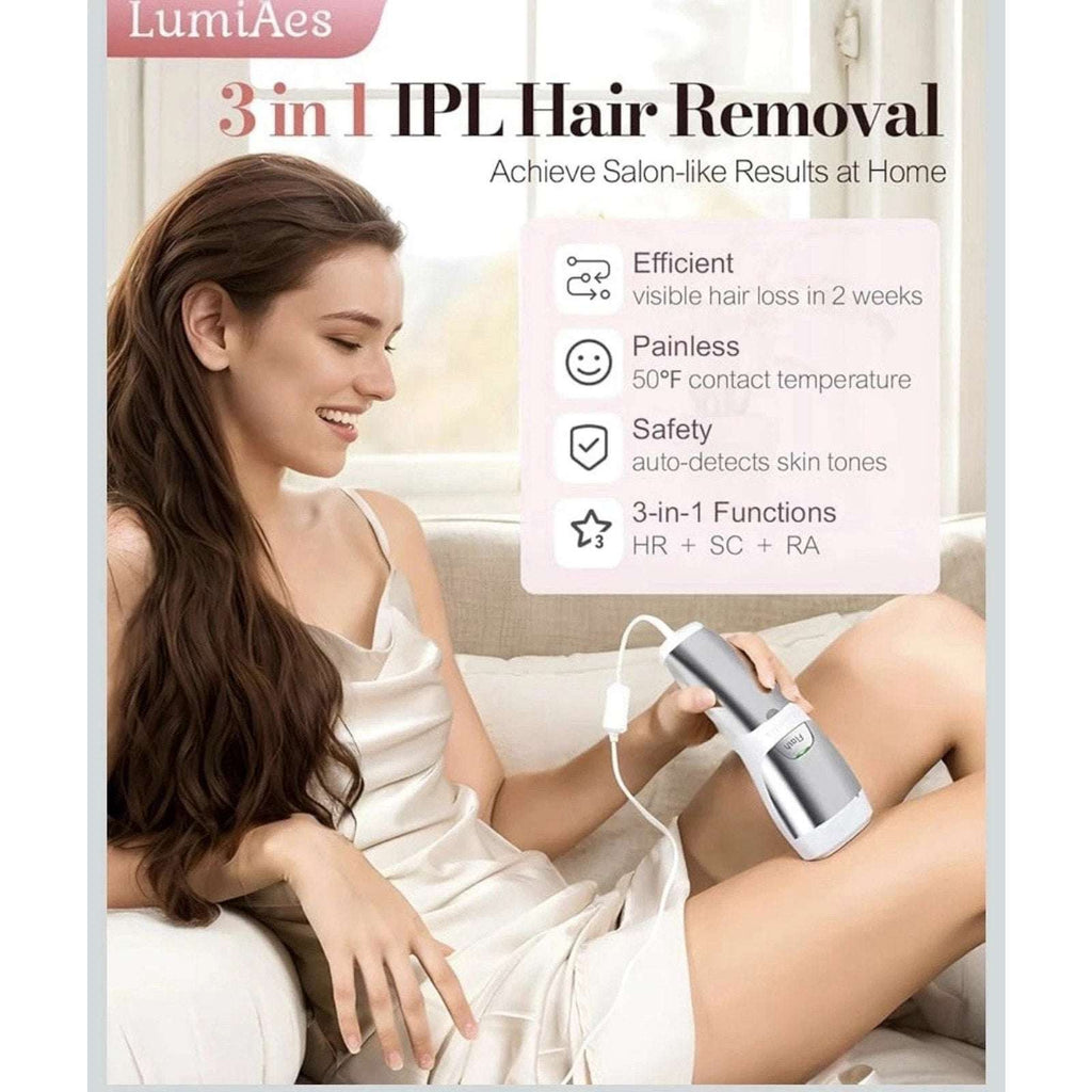 LumiAes IPL Laser Hair Removal Device, Ice-Cooling & Smart Skin Tone Recognition