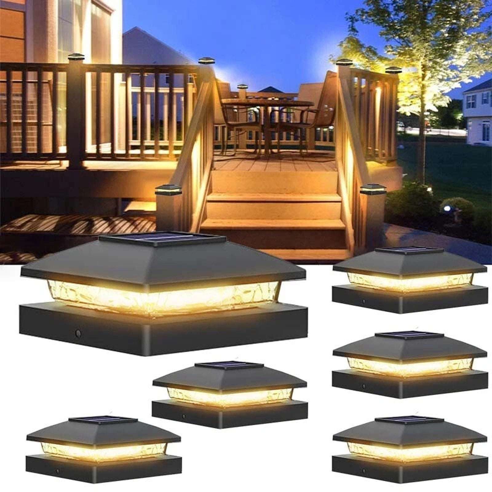 12 Pack Solar Post Cap Lights For 4x4 Outdoor Waterproof LED Deck Fence Black