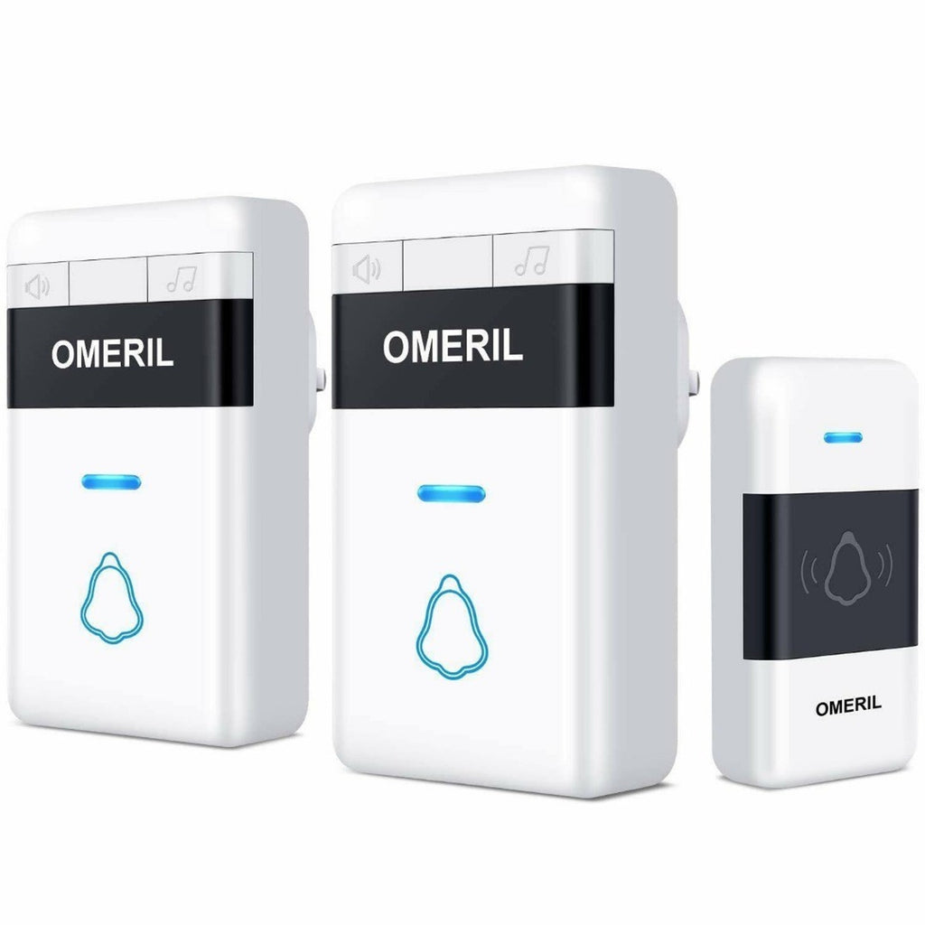 Omeril Weatherproof Wireless Doorbell with 2 Plug-In Receivers 1000ft Range Kit