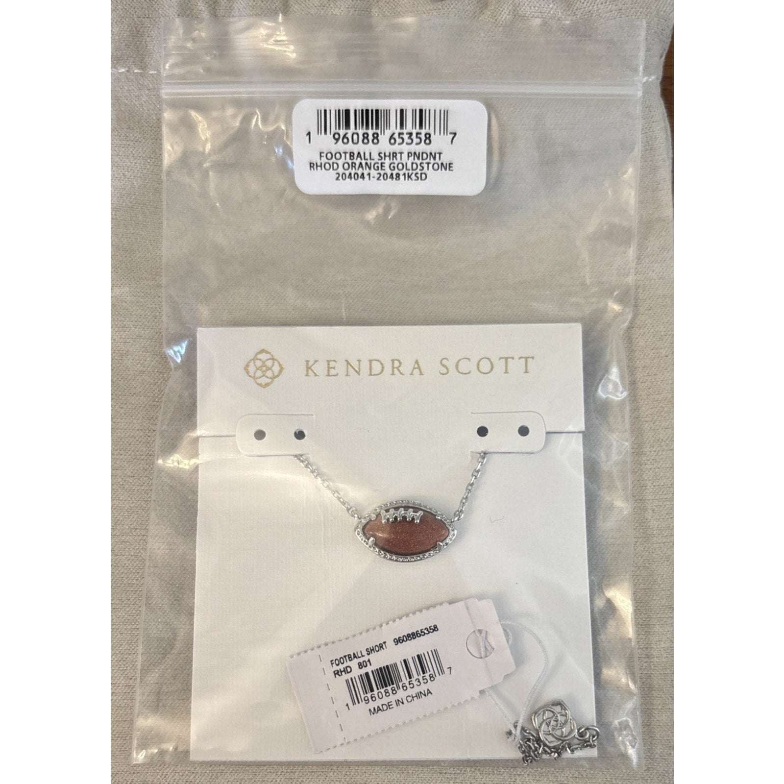 KENDRA SCOTT Elise Football Pendant Short Silver Necklace NEW in Box w/ Dust Bag