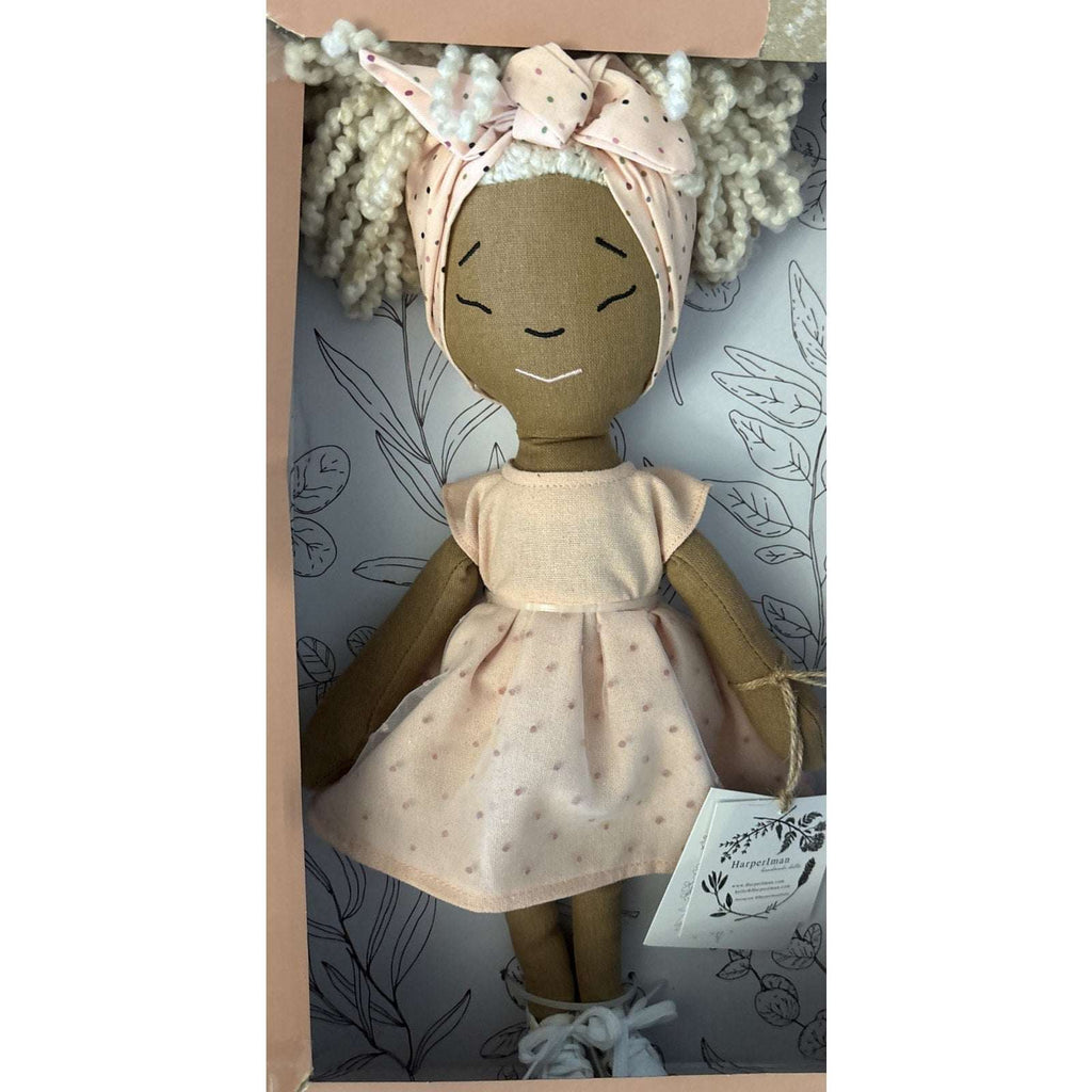 HARPERIMAN CALLIE Handmade Linen Keepsake 14" Plush Doll, Pink Dress & Sneakers