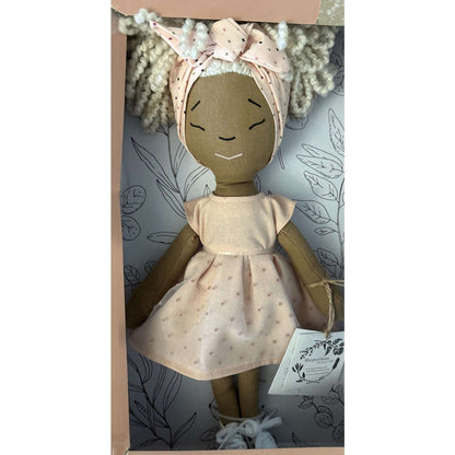 HARPERIMAN CALLIE Handmade Linen Keepsake 14" Plush Doll, Pink Dress & Sneakers