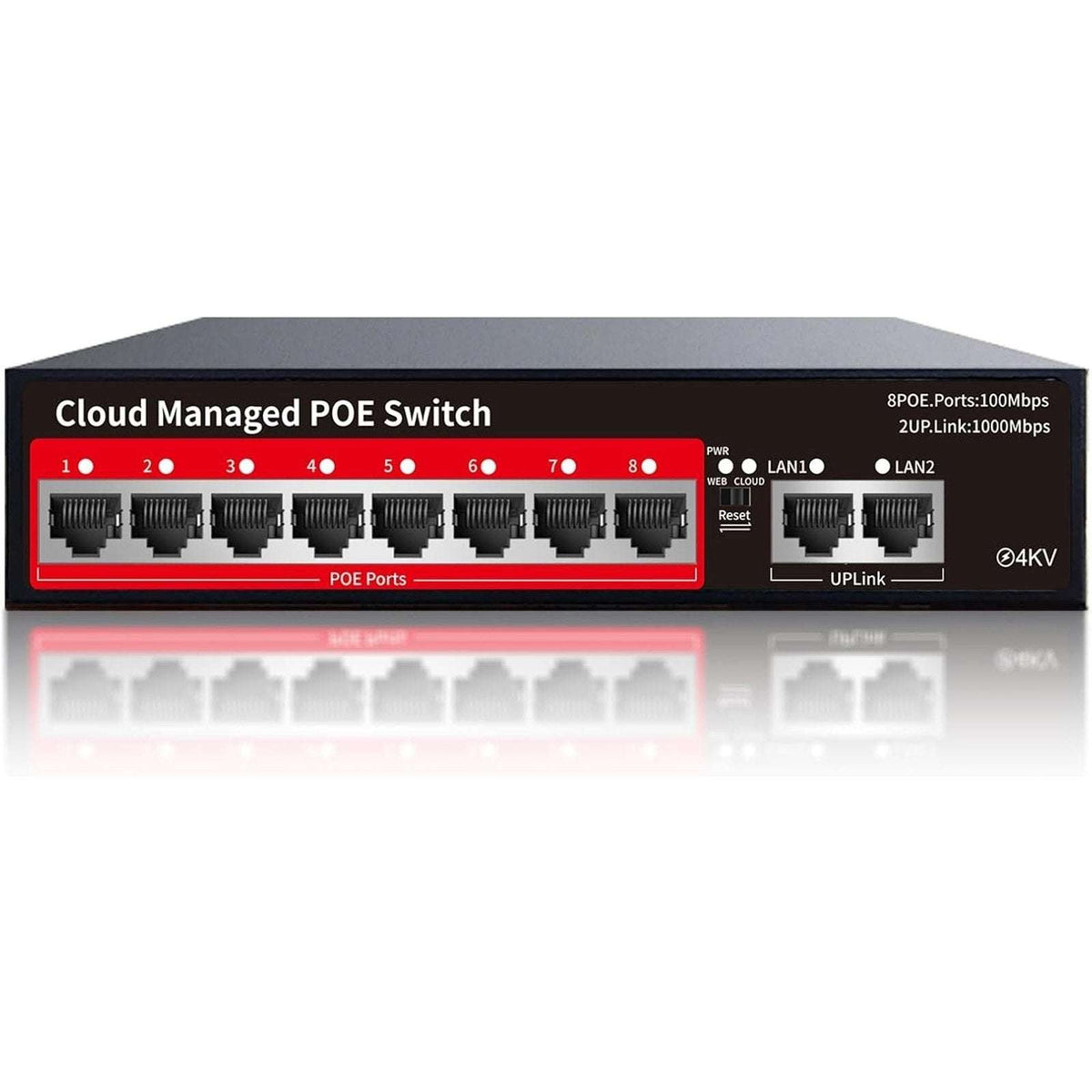 STEAMEMO 10-Port Cloud Managed PoE+ Switch 8 PoE+ Ports @120W & 2 Uplink Ports