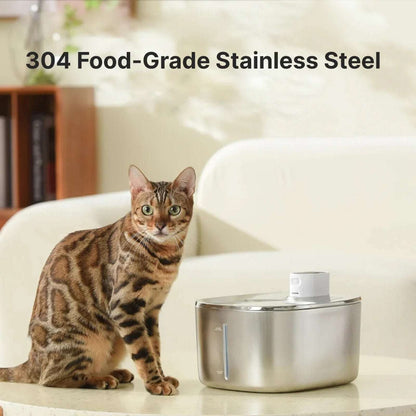 KittySpout 4L Stainless Steel Pet Water Fountain Silent Wireless Motion Sensor