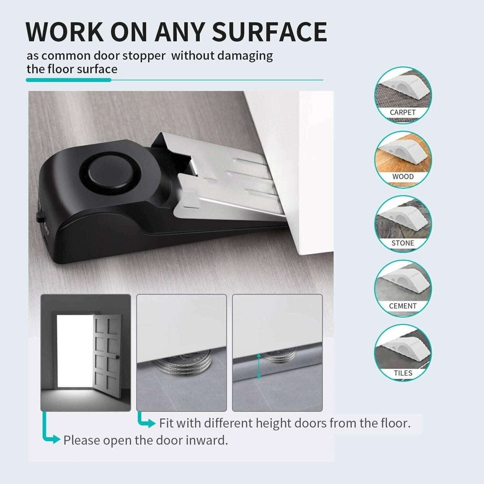 Wireless Travel Door Stop Alarm Portable Security Alert Wedge Stopper Hotel Safe