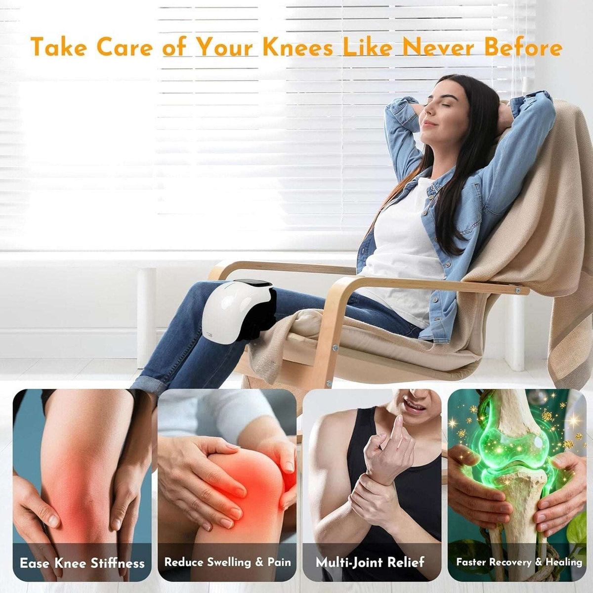 Wireless Knee Massager with Heat, Vibration Massage & Red Light Therapy for Pain