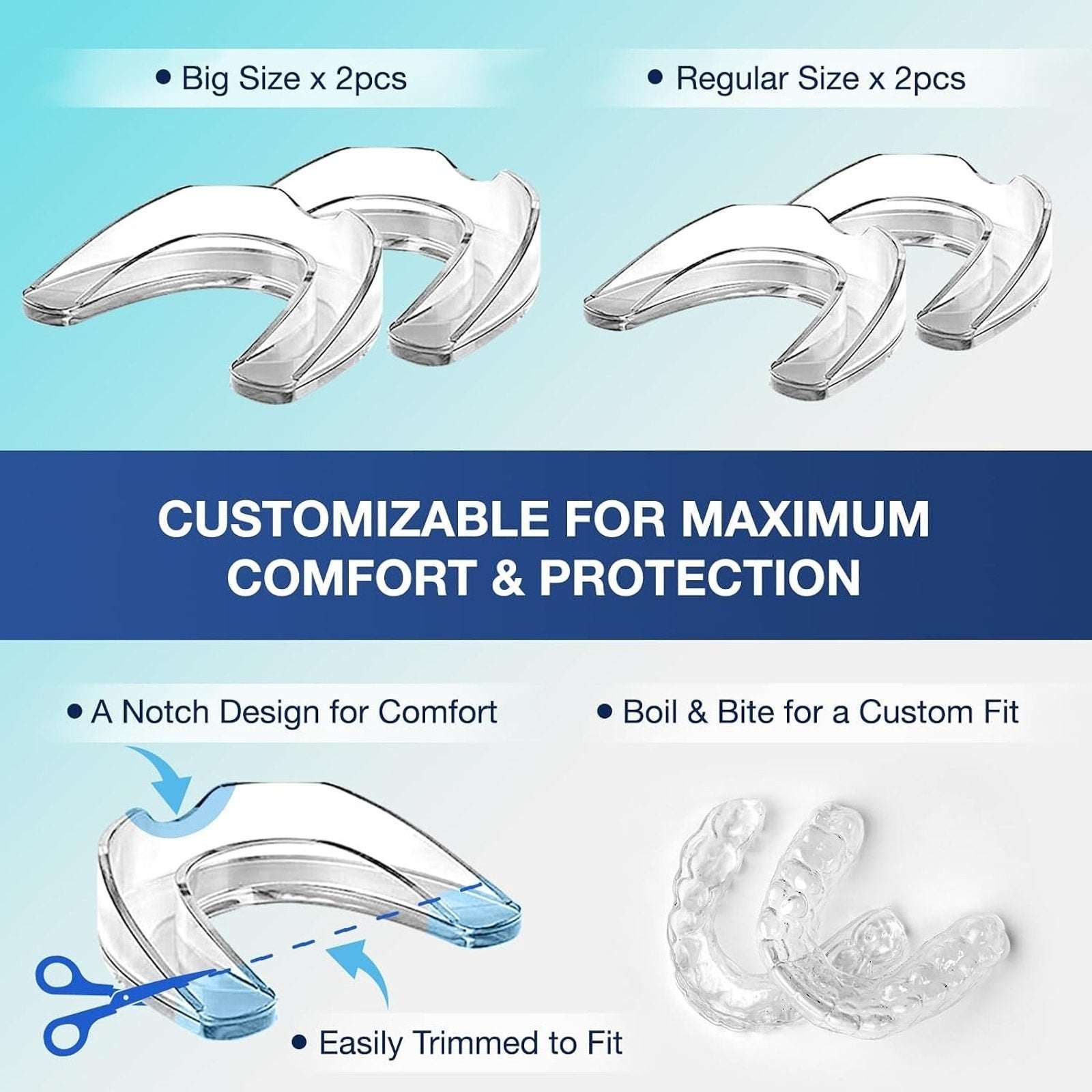 Lopiany Mouth Guards for Grinding Teeth Max Comfort 2 Sizes, 4 Guards & 2 Cases
