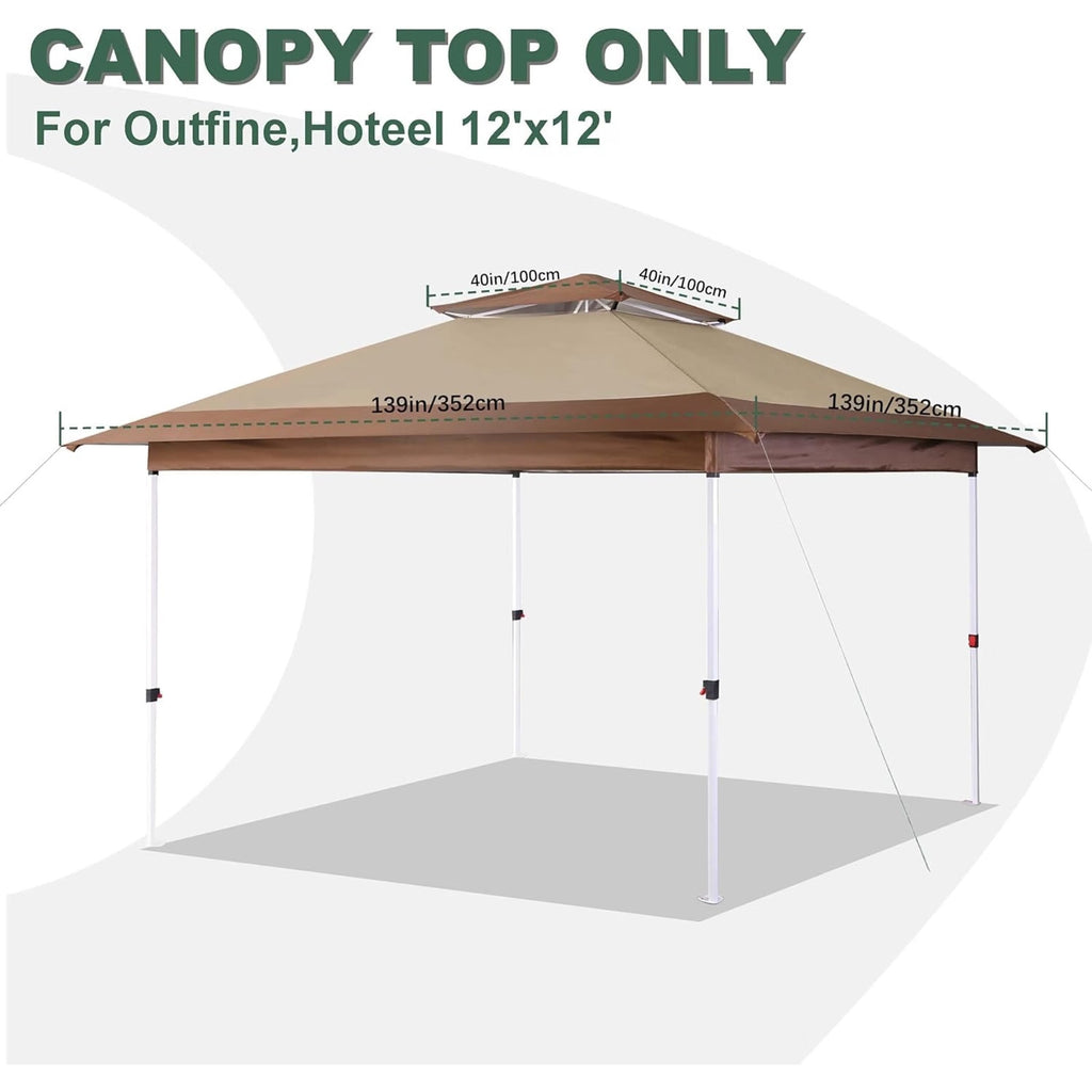 12x12 Gazebo Canopy Top Replacement Cover 2Tier UV Block Waterproof Beige Brown