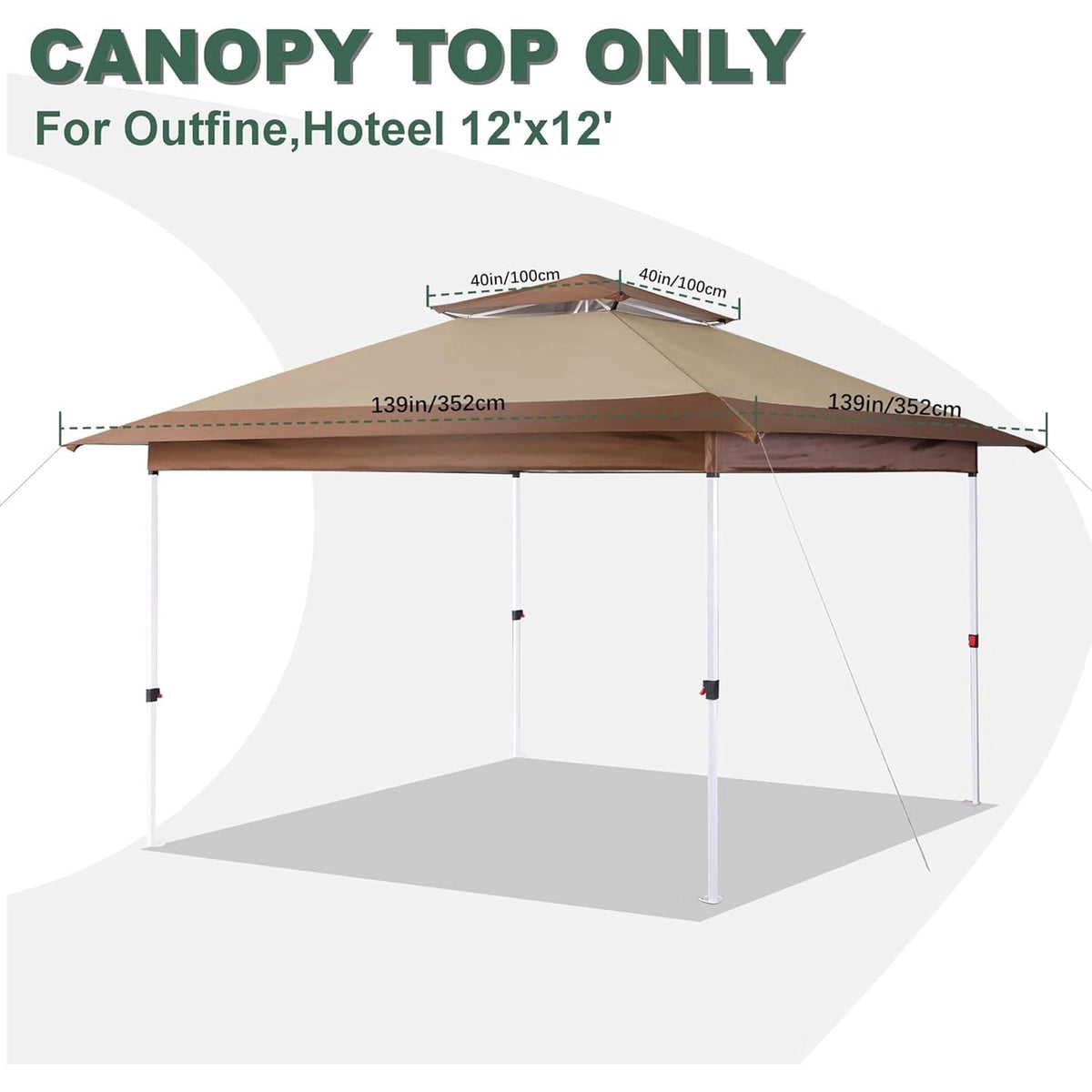 12x12 Gazebo Canopy Top Replacement Cover 2Tier UV Block Waterproof Beige Brown