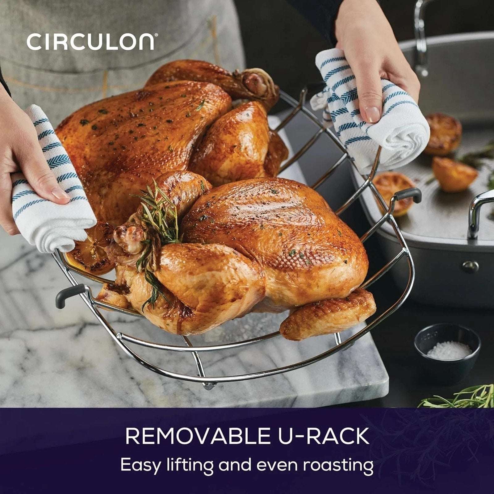 Circulon Nonstick Roasting Pan / Roaster w/ Rack - 17 Inch x 13 Inch 24lbs Gray