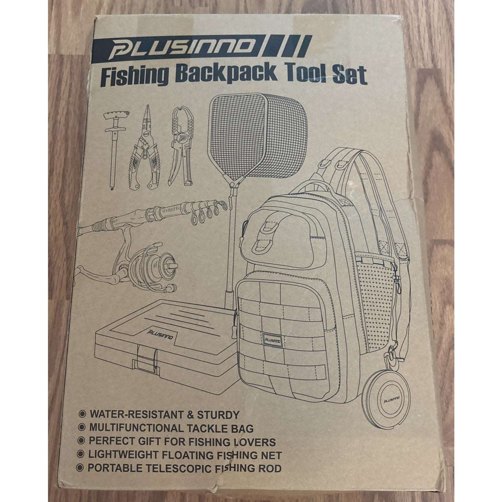 Plusinno Waterproof Fishing Backpack Tackle Bag, Rod, Reel, Net, 111PC Lure Kit+