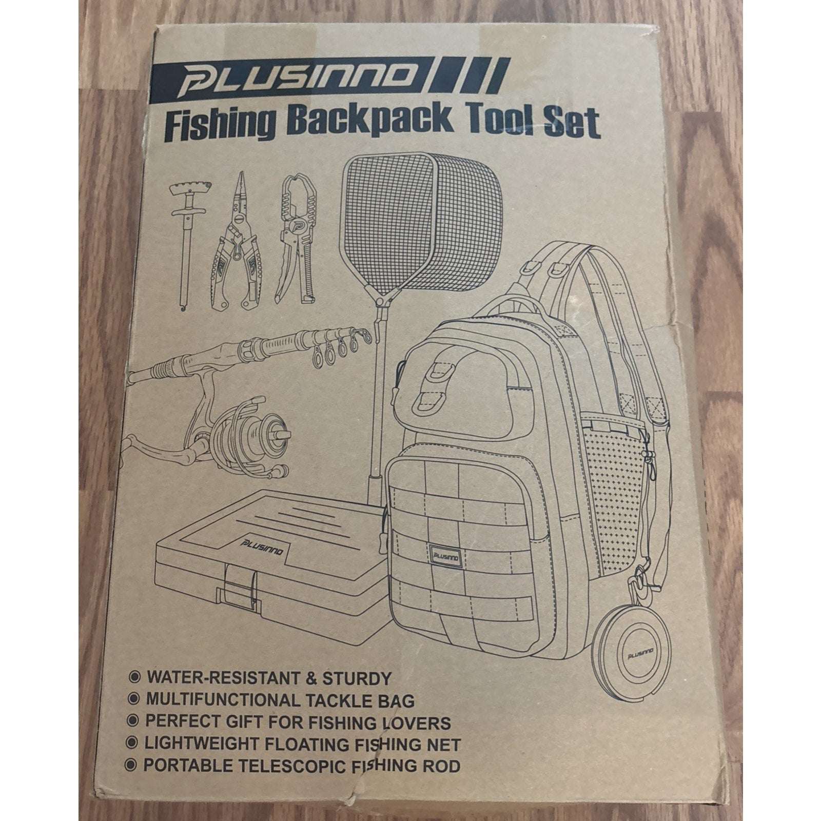 Plusinno Waterproof Fishing Backpack Tackle Bag, Rod, Reel, Net, 111PC Lure Kit+