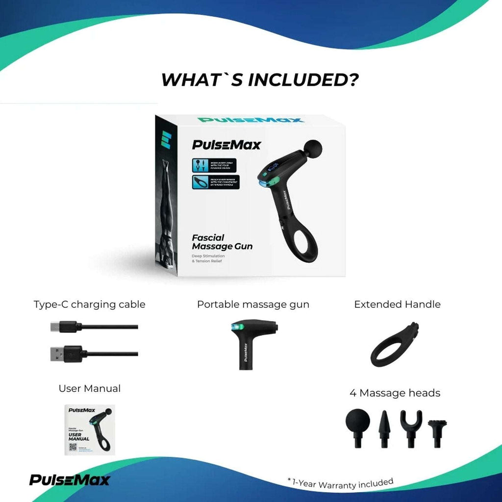 ReATHLETE PulseMax Portable Deep Tissue Massage Gun Extended Reach 8Gears/4Heads