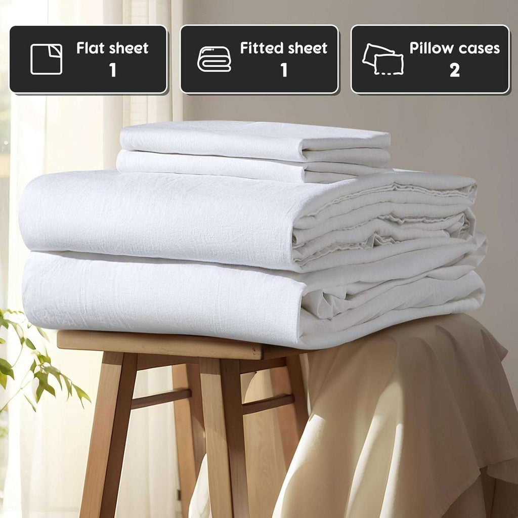 100% French Pure Linen Sheet Set Deep Pockets Queen Size Breathable & Cooling